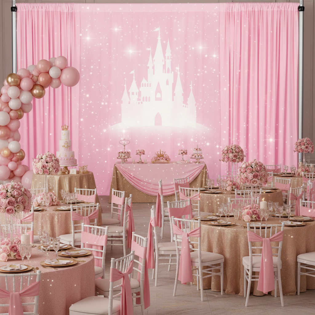 disney princess 18th birthday reception with Spandex 4-way Stretch Backdrop Drape Curtain 18ft H x 60" W - Pink