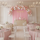 Bridal shower setup with Spandex 4-way Stretch Backdrop Drape Curtain 18ft H x 60" W - Pink