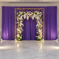 Spandex 4-way Stretch Backdrop Drape Curtain 18ft H x 60" W - Purple with floral backdrop arches for reception entrance