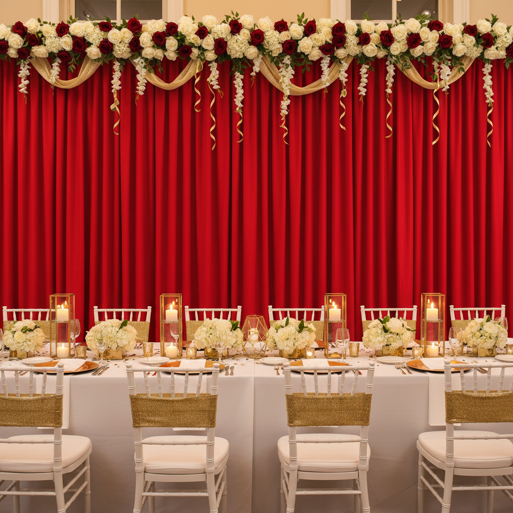 red and gold luxury bridal shower with Spandex 4-way Stretch Backdrop Drape Curtain 18ft H x 60" W - Red