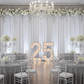 silver anniversary with Spandex 4-way Stretch Backdrop Drape Curtain 18ft H x 60" W - White and silver