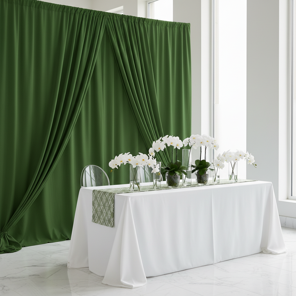 Spandex 4-way Stretch Backdrop Drape Curtain 18ft H x 60" W - Willow Green for indoor receiving area 