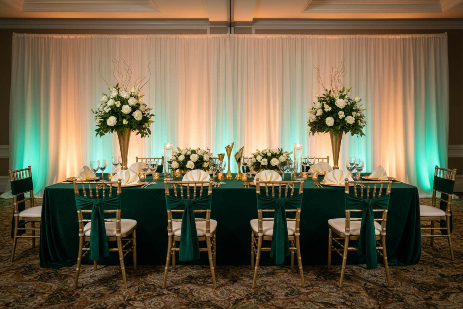 wedding reception with Spandex 4-way Stretch Backdrop Drape Curtain 20ft H x 60" W - Ivory