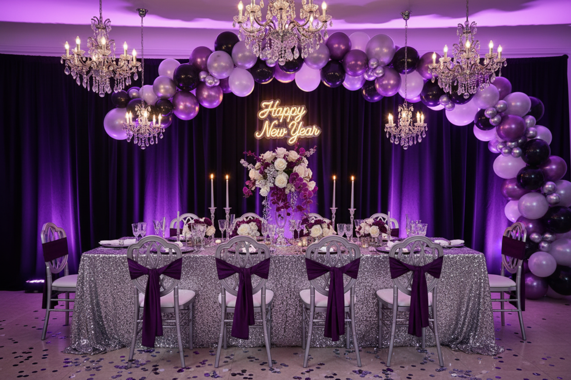black and purple new year celebration with Spandex 4-way Stretch Backdrop Drape Curtain 20ft H x 60" W - Black