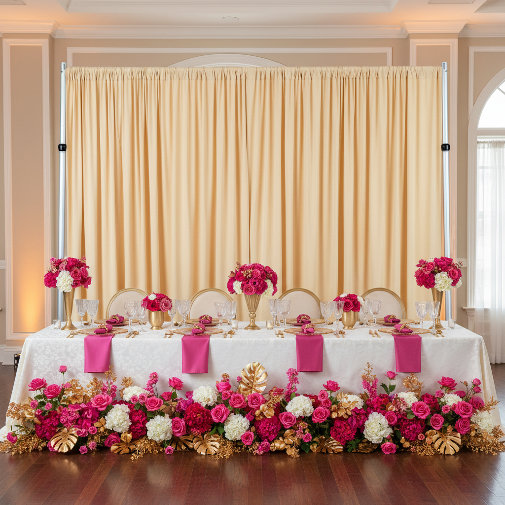 Spandex 4-way Stretch Drape Curtain 10ft H x 118" W - Champagne for quinceanera indoor setup