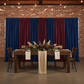 Spandex 4-way Stretch Drape Curtain 10ft H x 118" W - Navy Blue indoor table rustic setup