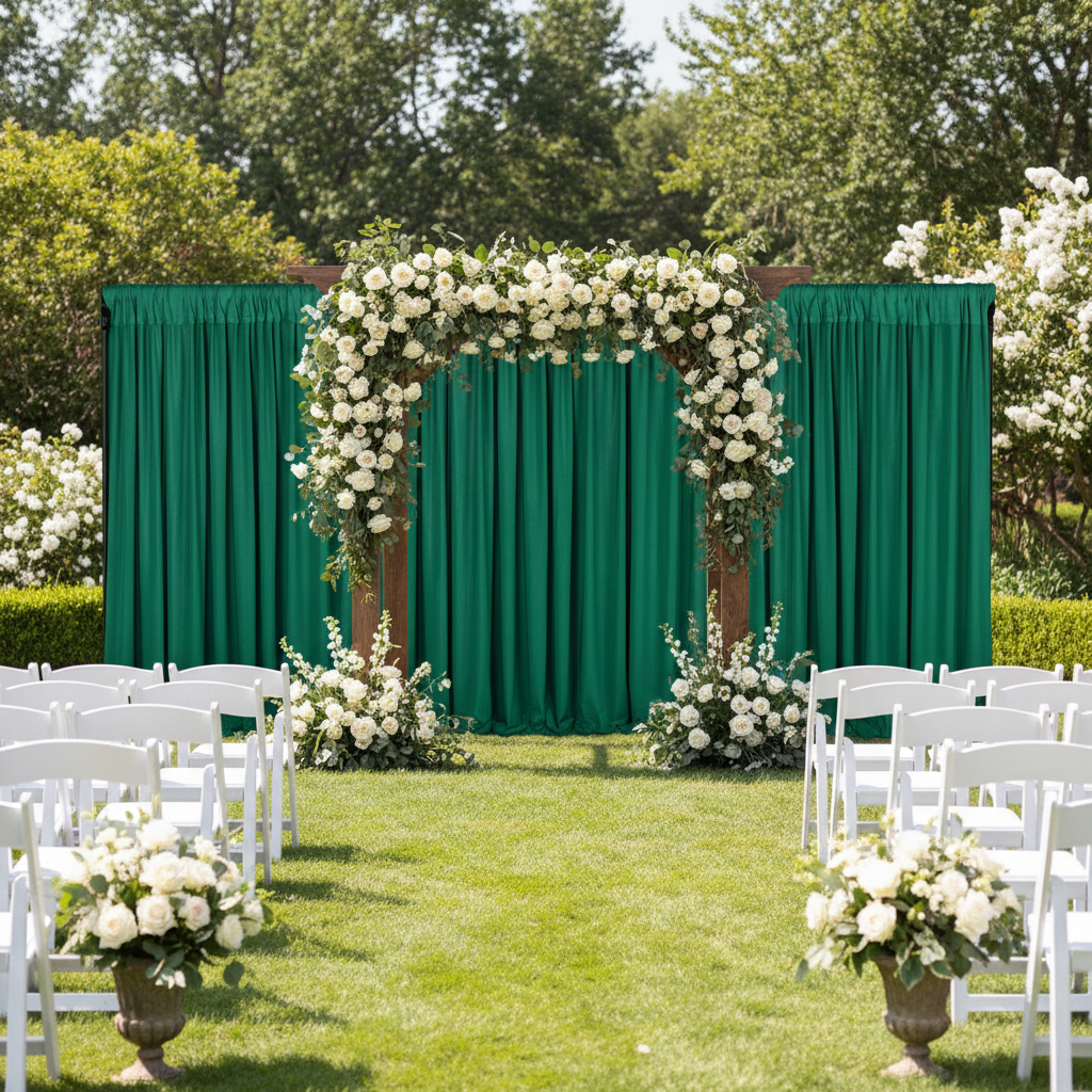 Spandex 4-way Stretch Drape Curtain 10ft H x 118" W - Emerald Green for outdoor garden wedding