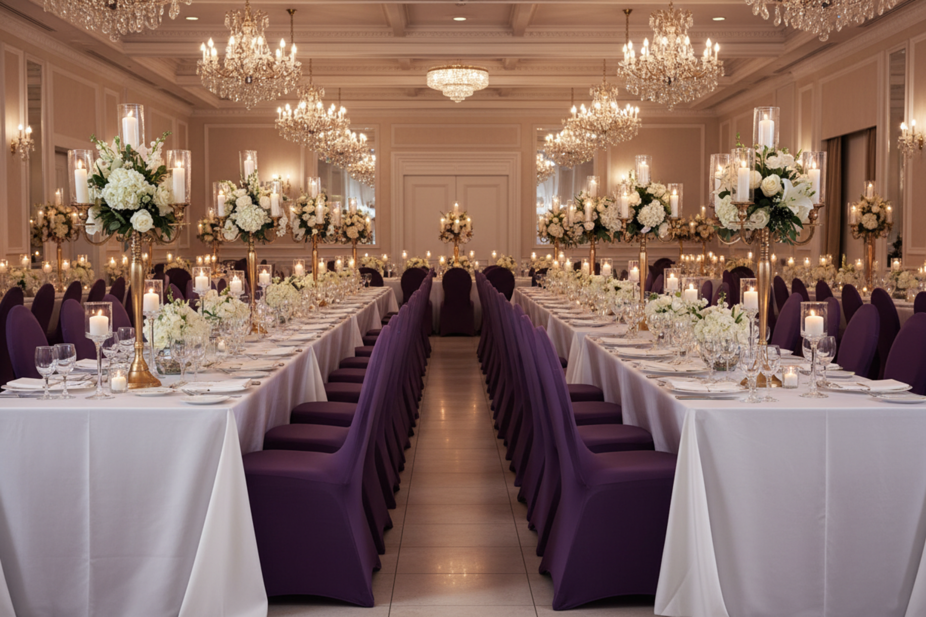 wedding reception with Spandex Banquet Chair Cover - Eggplant/Plum