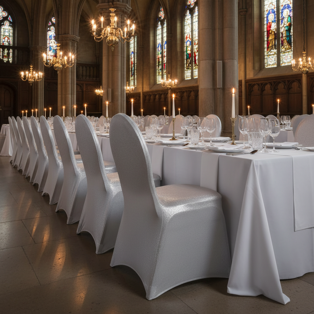 indoor dinner with Spandex Banquet Chair Cover - Silver