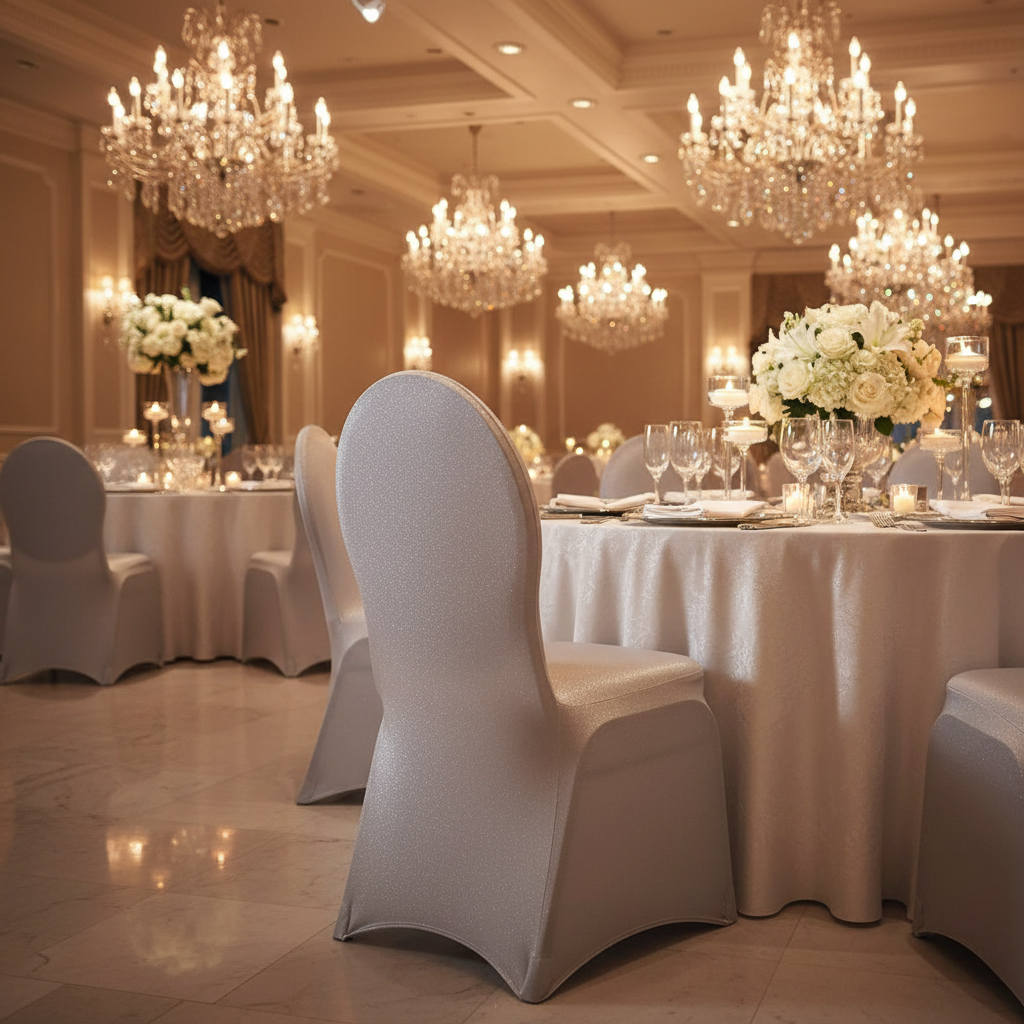 wedding reception with Spandex Banquet Chair Cover - Silver