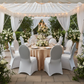garden wedding anniversary setup with Spandex Banquet Chair Cover - Silver