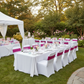 outdoor garden baby shower with Spandex Chair Band Fuchsia on banquet chair