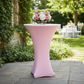 Spandex Cocktail Table Cover 30" Round - Pink for garden party with flower centerpiece