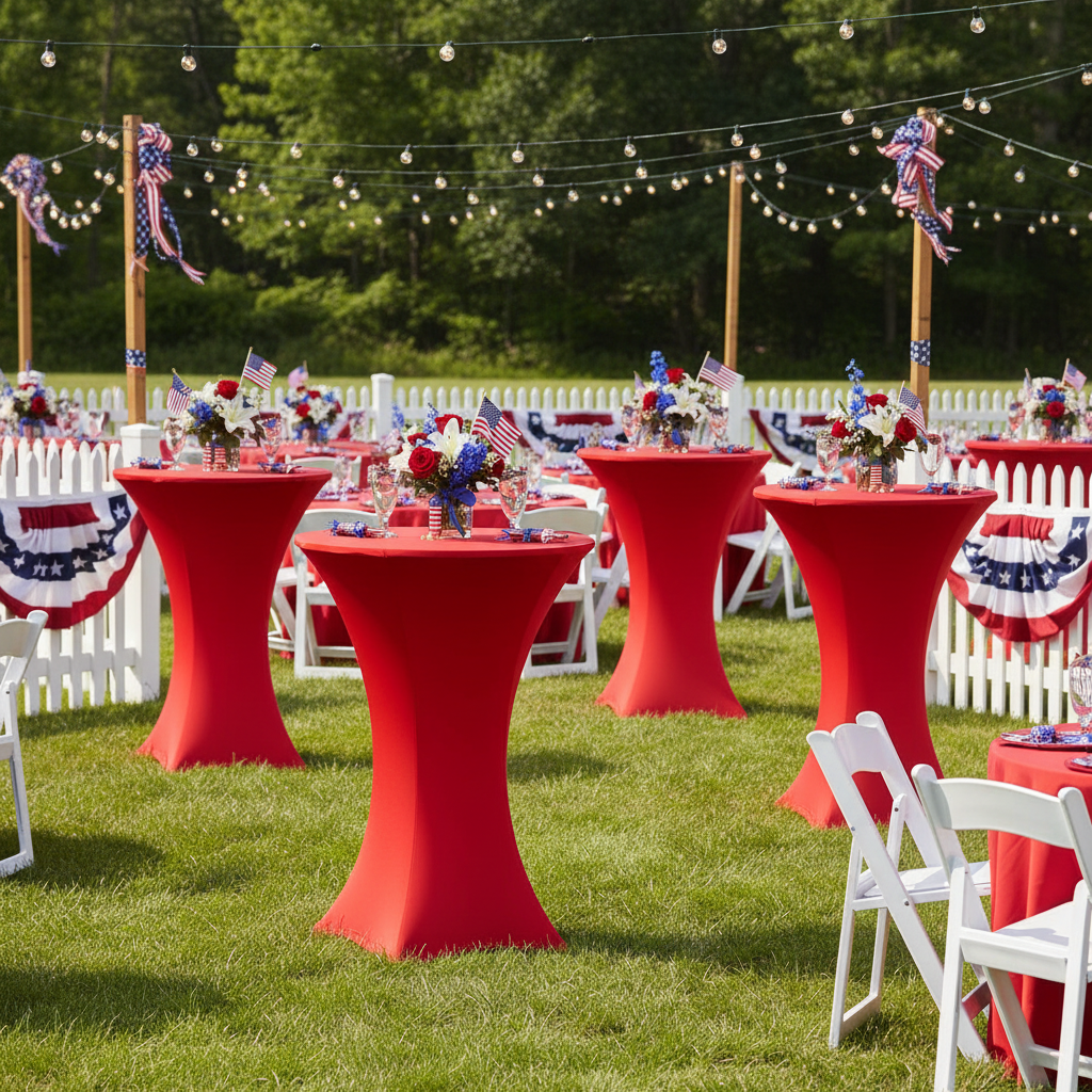 fourth of july garden celebration with Spandex Cocktail Table Cover 30" Round - Red