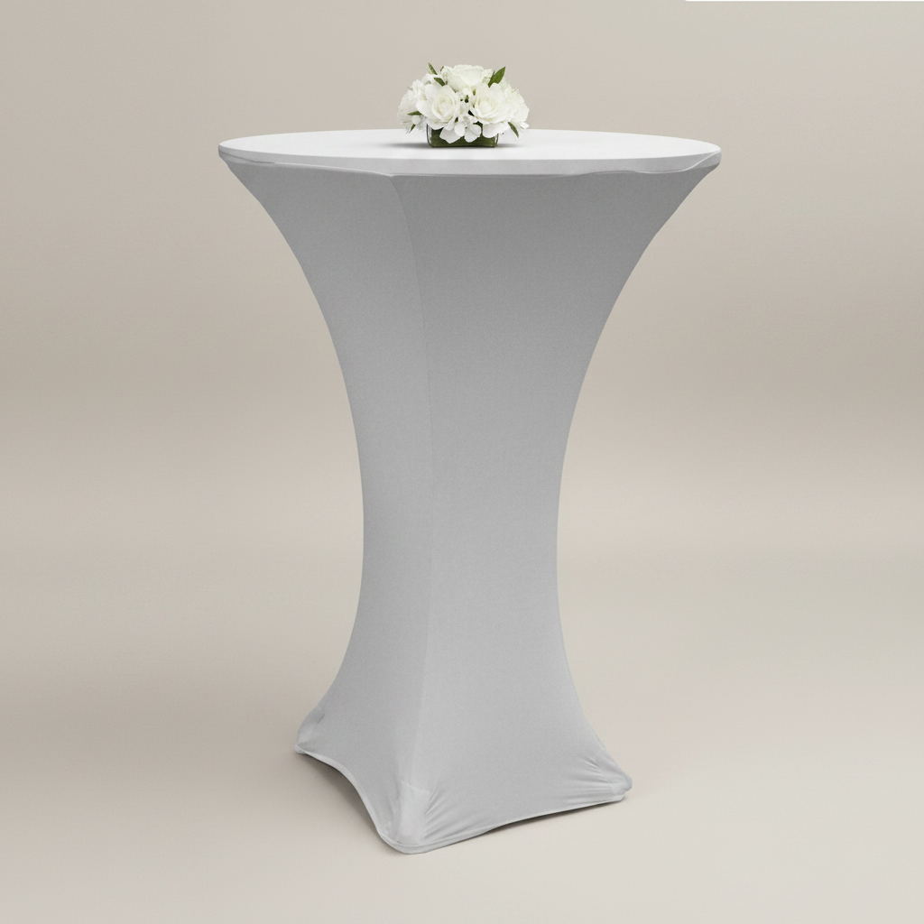 Spandex Cocktail Table Cover 30" Round - Silver front detail