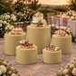 Champagne Spandex Covers for Cylinder Metal Cake/Dessert Pedestal Stands 5 pcs/set at a quinceañera