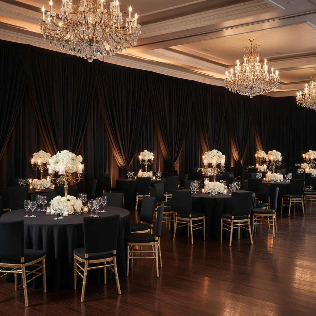 indoor luxury hotel ballroom with Spandex Stretch 4-way Fabric Roll 10 yds 58" - Black