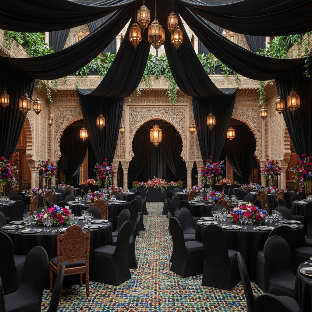 moroccan reception with Spandex Stretch 4-way Fabric Roll 10 yds 58" - Black