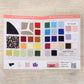 Spandex Swatch Chart fully opened with view of all swatch colors in the spandex material