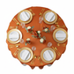 Square 72" Satin Table Overlay - Burnt Orange with gold charger plate | white dinner plate | wine goblets | white napkin | white tablecloth