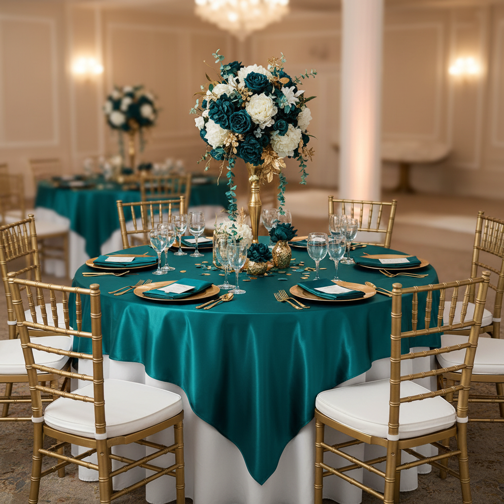Square 72" Satin Table Overlay - Dark Turquoise