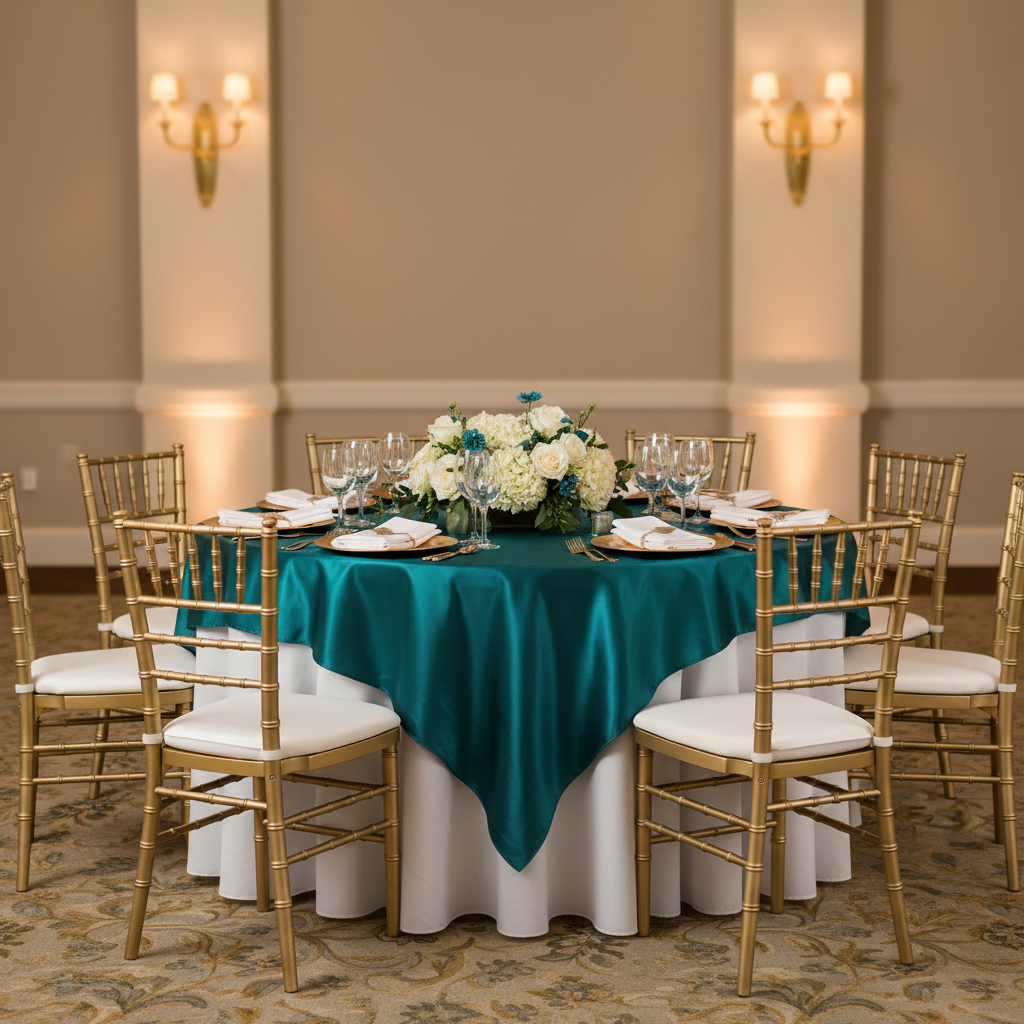 Square 72" Satin Table Overlay - Dark Turquoise