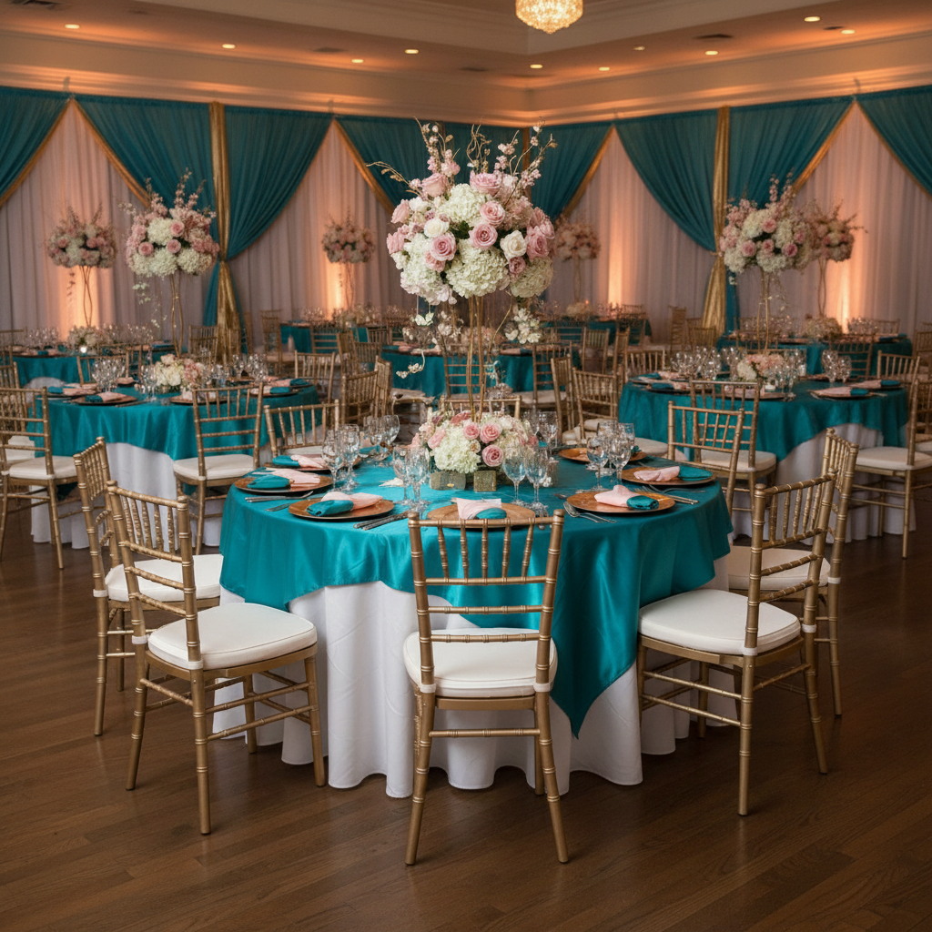 Square 72" Satin Table Overlay - Peacock