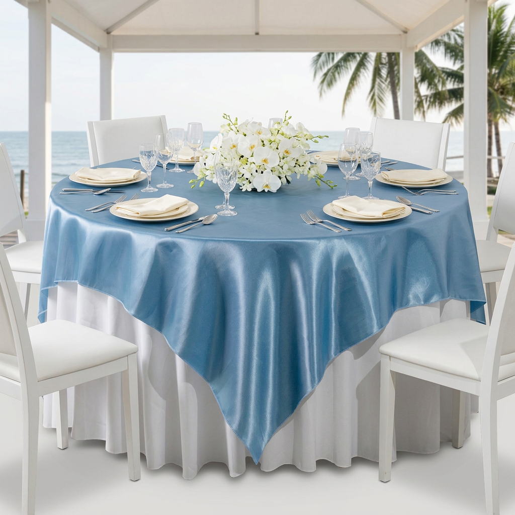 Steele Blue satin overlay coastal anniversary