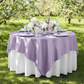 Square 90"x90" Satin Table Overlay - Lavender with white dinner plate | wine goblets | flower centerpiece