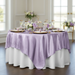 Square 90"x90" Satin Table Overlay - Lavender with white dinner plate | wine goblets | flower centerpiece  gold charger plate