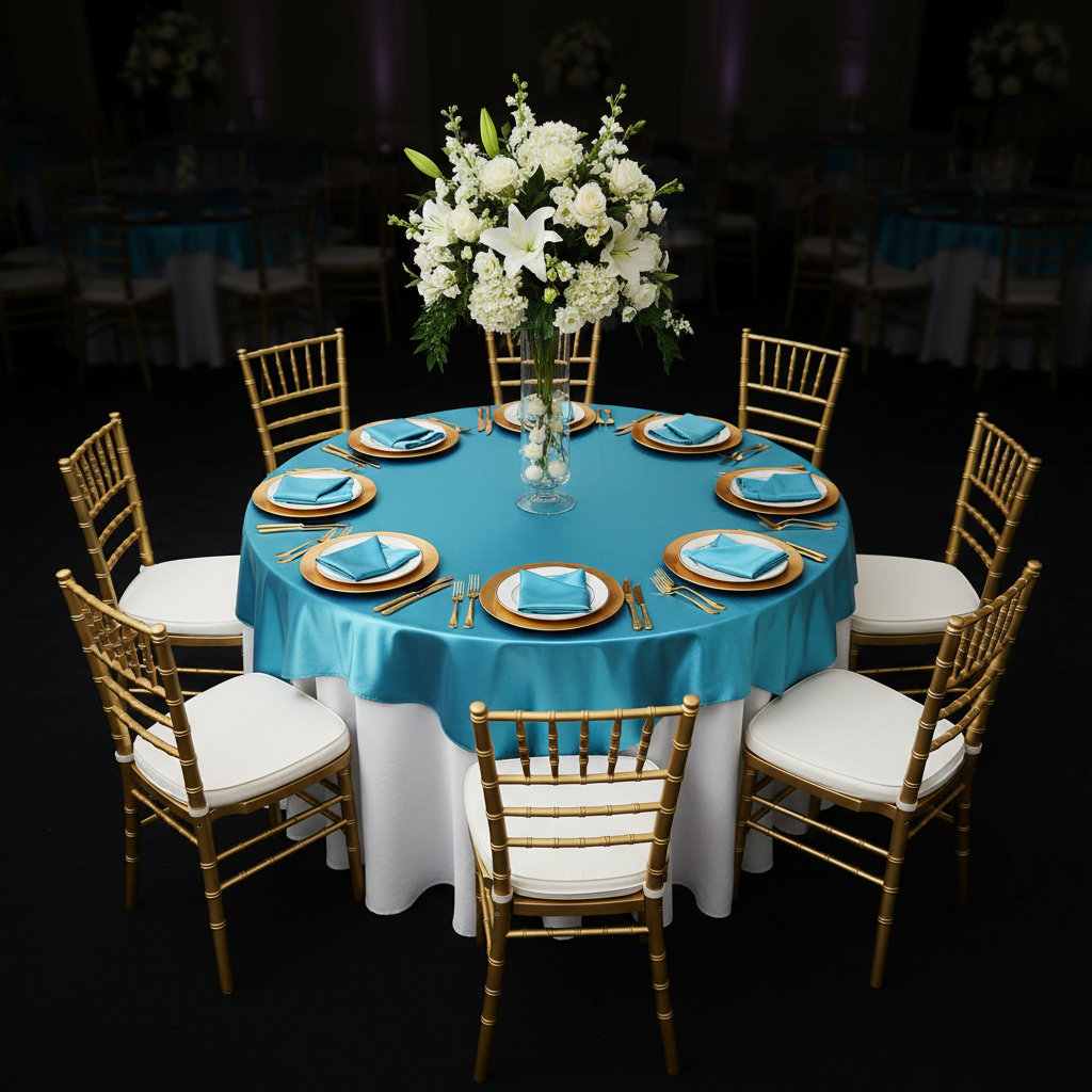 Square 90"x90" Satin Table Overlay - Aqua Blue 