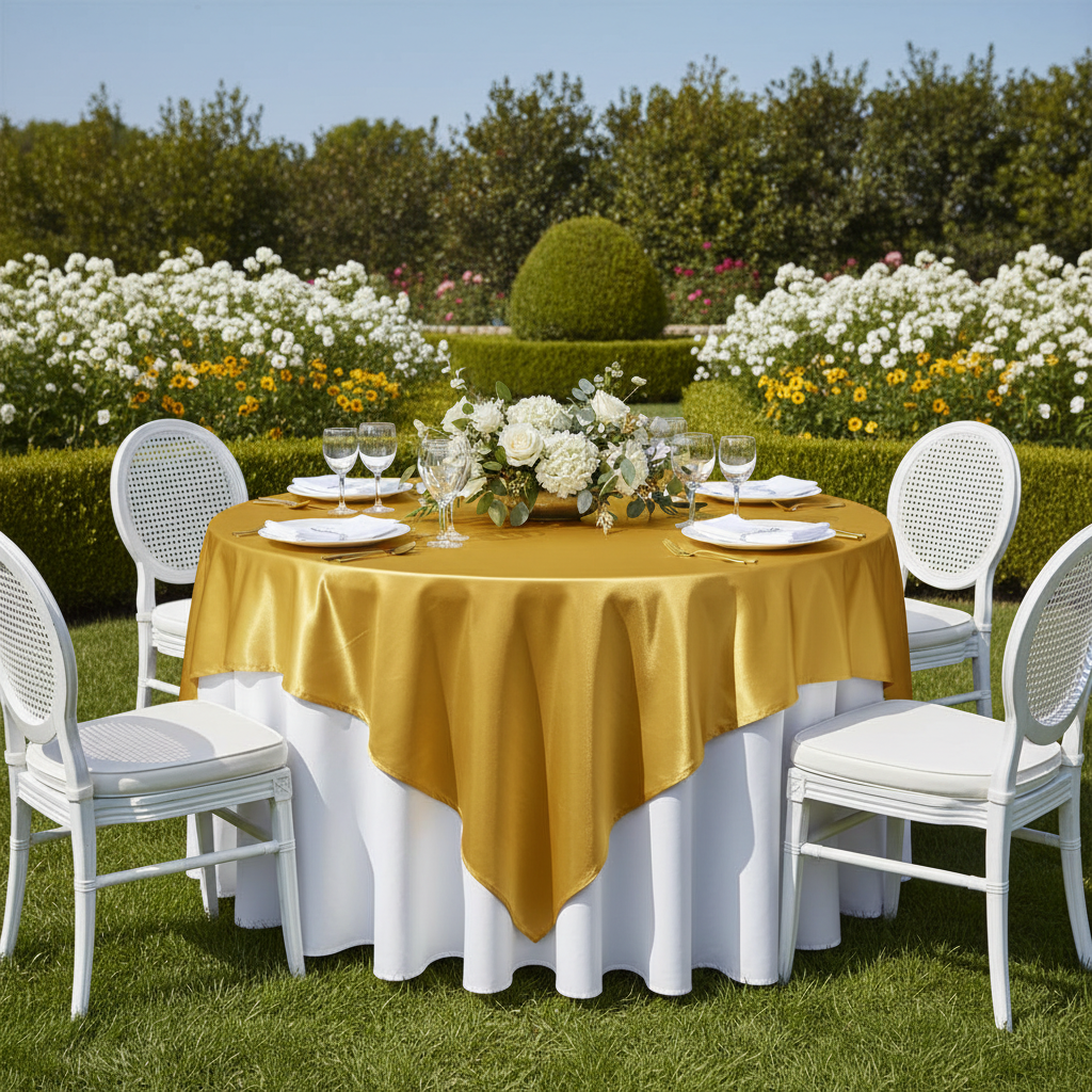 Square 90"x90" Satin Table Overlay - Bright Gold