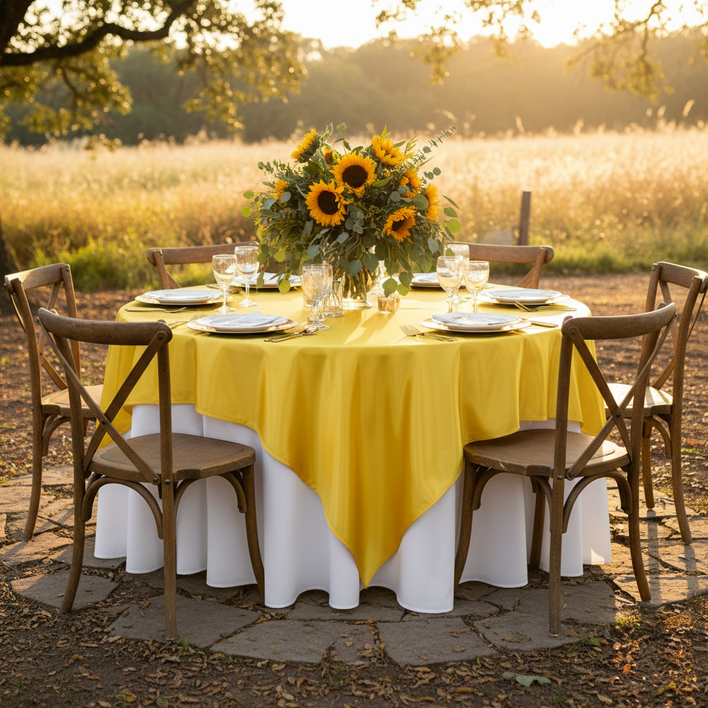 Square 90"x90" Satin Table Overlay -  Canary Yellow (Bright Yellow)