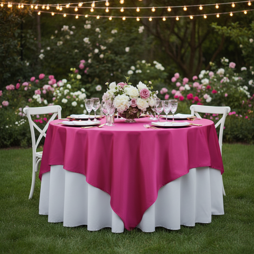 Square 90"x90" Satin Table Overlay - Fuchsia