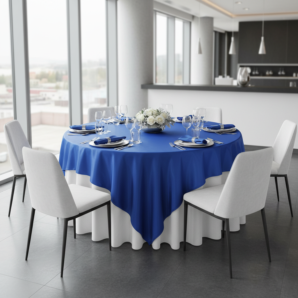 Square 90"x90" Satin Table Overlay - Royal Blue