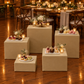 Champagne Spandex Covers for Square Metal Cake/Dessert Pedestal Stands 5 pcs/set at an anniversary dinner