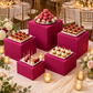 Fuchsia Spandex Covers for Square Metal Cake/Dessert Pedestal Stands 5 pcs/set at an anniversary dinner