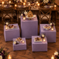 Lavender Spandex Covers for Square Metal Cake/Dessert Pedestal Stands 5 pcs/set at an anniversary dinner