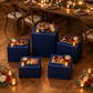 Navy Blue Spandex Covers for Square Metal Cake/Dessert Pedestal Stands 5 pcs/set at an anniversary dinner