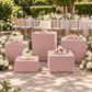 Pink Spandex Covers for Square Metal Cake/Dessert Pedestal Stands 5 pcs/set  at a garden wedding
