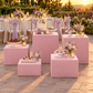 Pink Spandex Covers for Square Metal Cake/Dessert Pedestal Stands 5 pcs/set  at a garden quinceañera