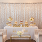 indoor bridal shower lounge with Square Payette Sequin 12ft H x 52" W Drape/Backdrop panel - Silver