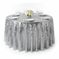 Square Payette Sequin Round 120" Tablecloth - Silver | charger plate | dinner plate | wine goblets | centerpiece |