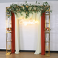Square Pillar Wedding Arch Backdrop Stand with Shelves - Gold with ivory and rust chiffon drapes