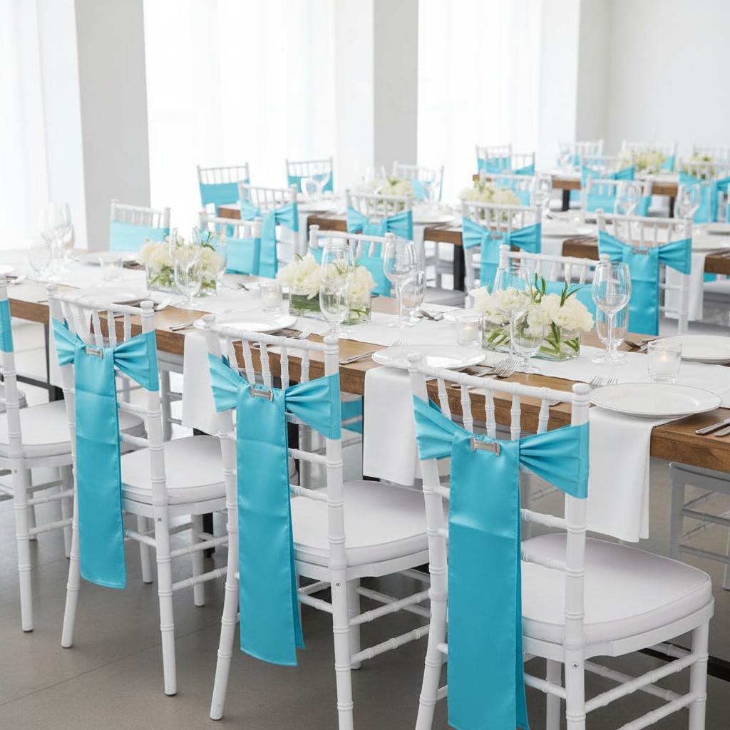 Standard Satin Chair Sash - Aqua Blue | chiavari chair | 