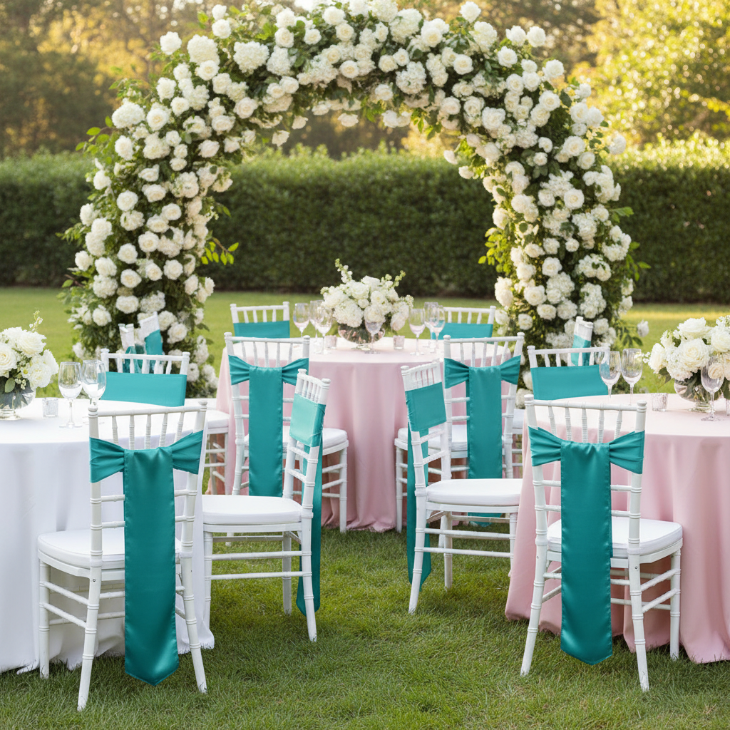 Standard Satin Chair Sash - Dark Turquoise