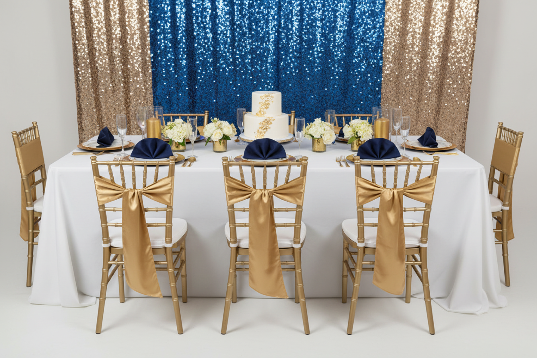 birthday setup with Standard Satin Chair Sash - Gold Antique
