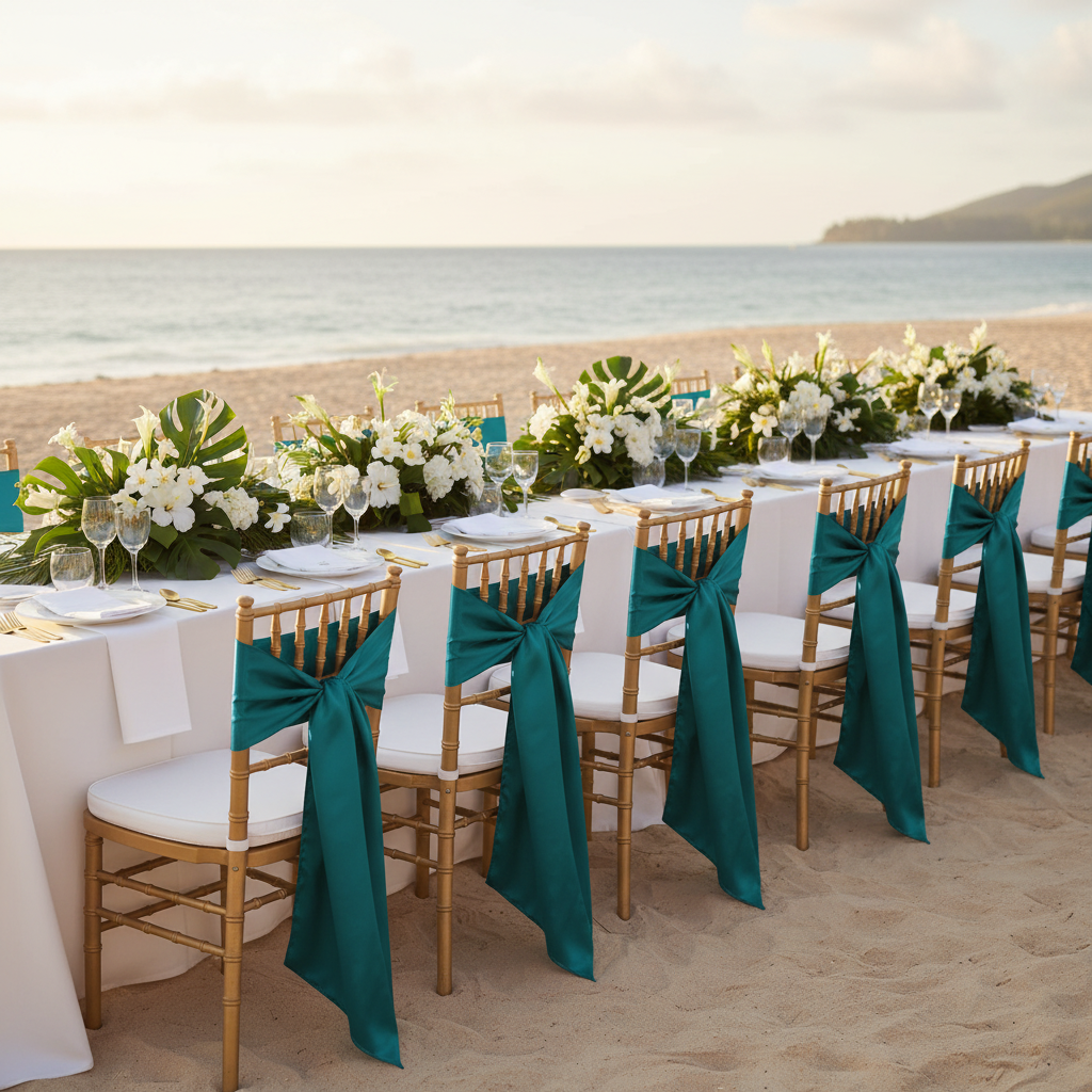 Standard Satin Chair Sash - Peacock