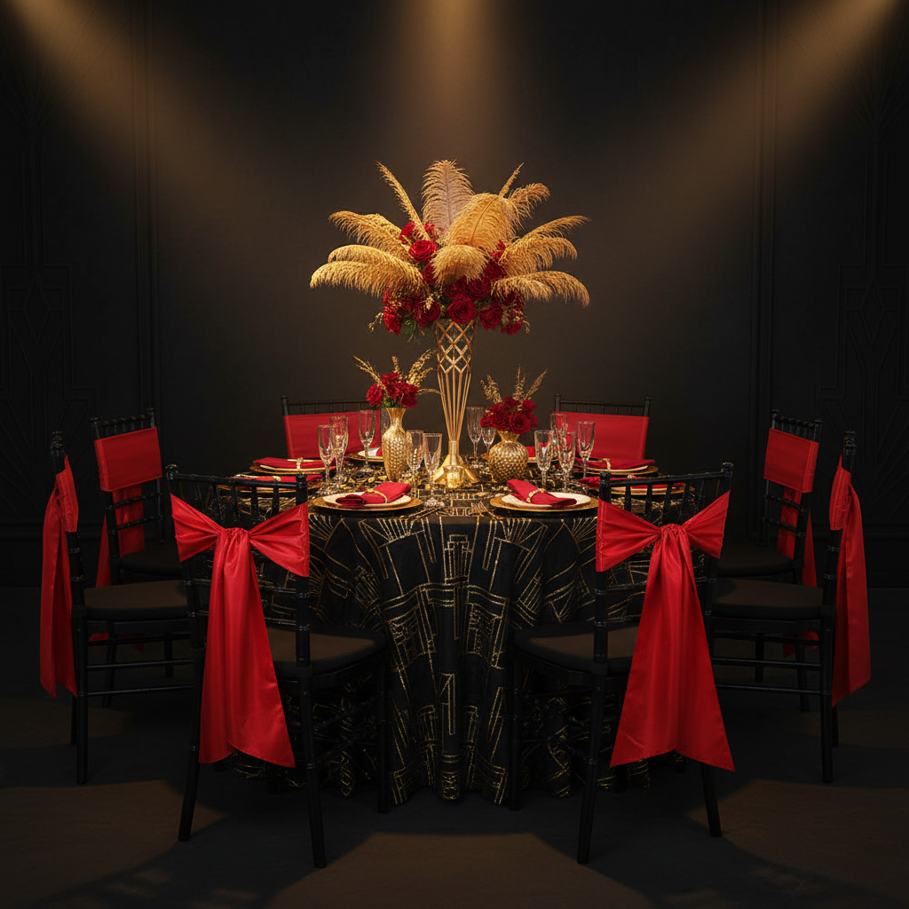 gatsby gala night with Standard Satin Chair Sash - Red