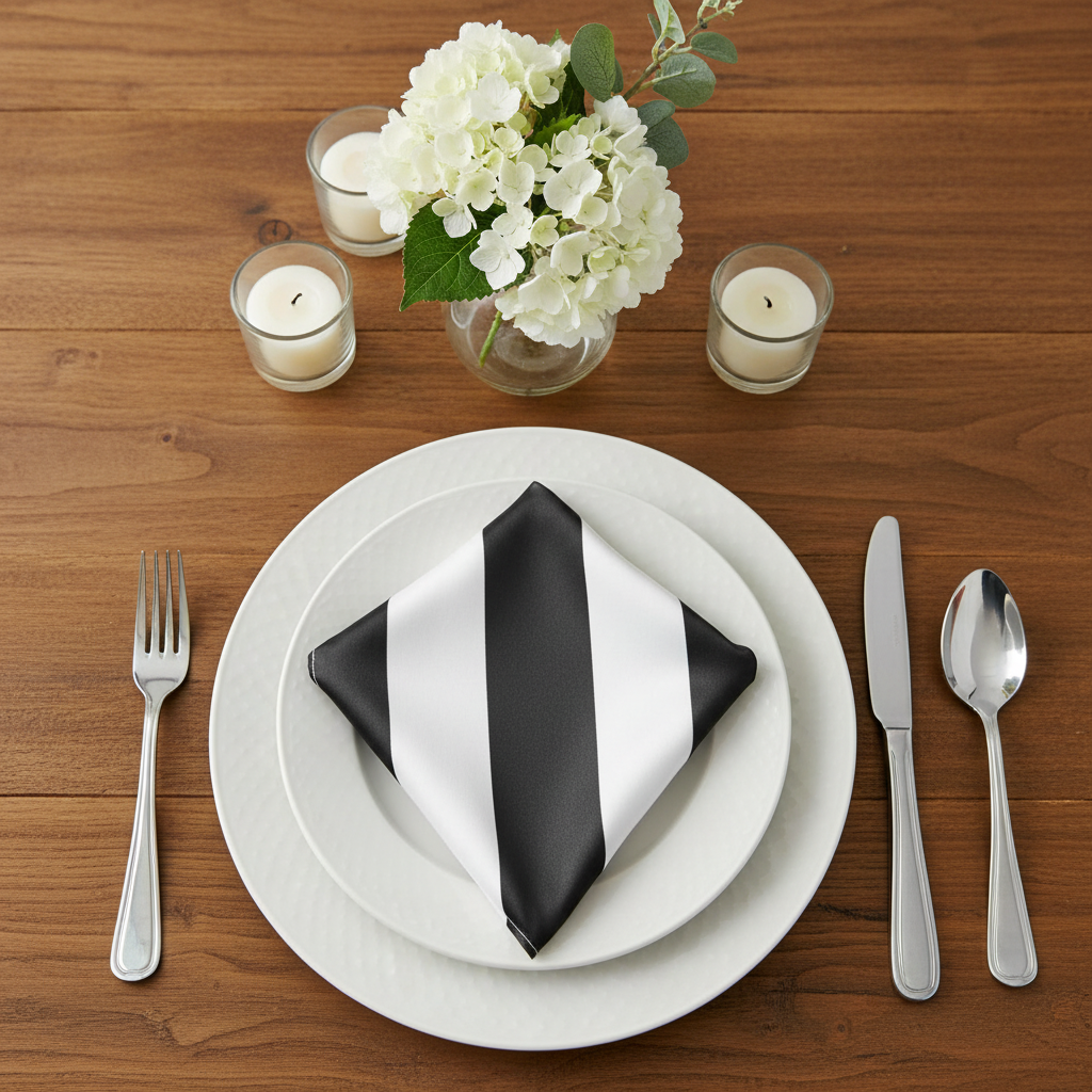 Stripe 20"x20" Satin Napkin - Black & White